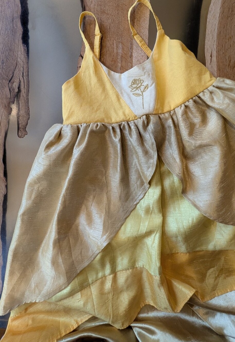 Pleaides Disney Belle Beauty & The Beast Silk Hi-low Dress Rose Appliqué Kids 5y